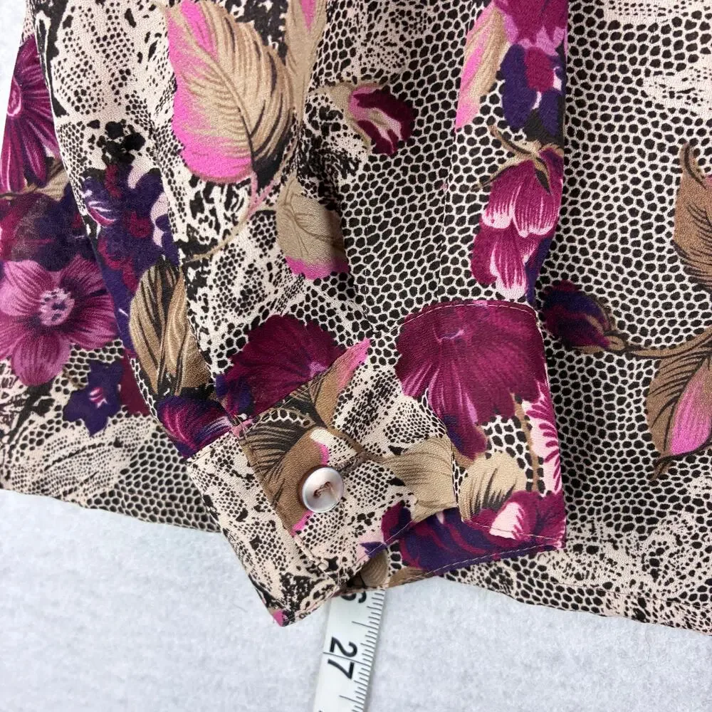Vintage Notations Long Sleeve Button Up Blouse Women's Large Floral Lace Ruffle
